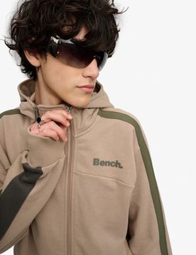 Superdry Herren Bench Doppelreißverschluss-kapuzenpullover mit Streifen Beige - Größe: M