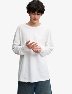 Superdry Herren Bench Boxy Langarm-shirt mit Tasche White - Größe: L