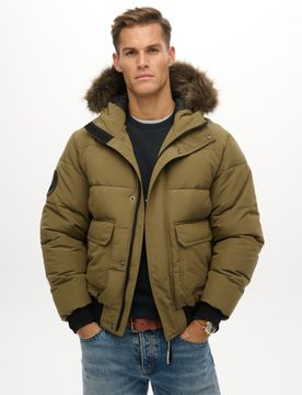 Superdry Herren Everest Bomberjacke mit Kapuze Green - Größe: S