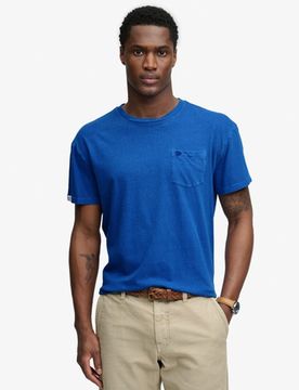 Superdry Herren Klassisches Baumwoll-leinen T-shirt mit Tasche Light Blue - Größe: Xxl
