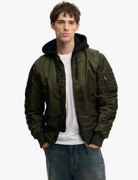 Superdry Herren Hooded MA1 Bomberjacke Green - Größe: Xxl
