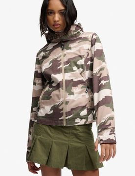 Superdry Damen Bench Kapuzenjacke mit Trichterkragen aus Ripstop Khaki - Größe: L