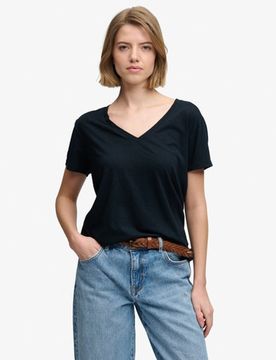 Superdry Damen Studios Slub T-shirt mit Stickerei Navy - Größe: 40