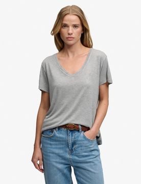 Superdry Damen Studios Slub T-shirt mit Stickerei Silver - Größe: 44