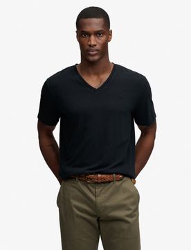 Superdry Herren Classic Baumwoll-leinen T-shirt mit V-ausschnitt Black - Größe: M