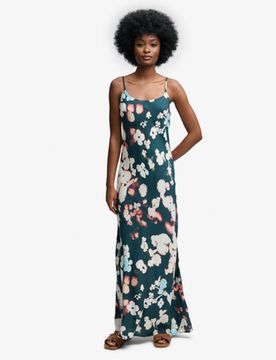 Superdry Damen Bedrucktes Maxi-slip-kleid Navy - Größe: 38