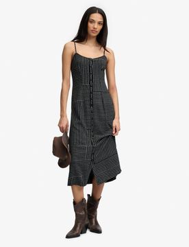 Superdry Damen Bedrucktes Midi-kleid mit Knopfleiste Black - Größe: 44