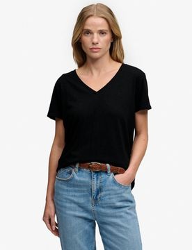 Superdry Damen Studios Slub T-shirt mit Stickerei Black - Größe: 40