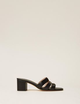 Sandales mules en cuir avec logo