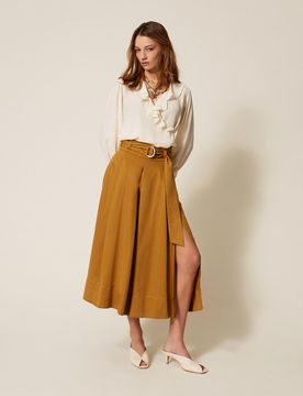 Jupe longue en sergé avec ceinture