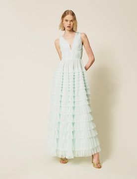 Robe longue en tulle plissé
