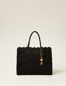 Sacs - Cabas en crochet avec charms, Noir, Taille Unique