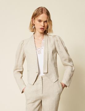 Blouson cropped en lin avec lurex