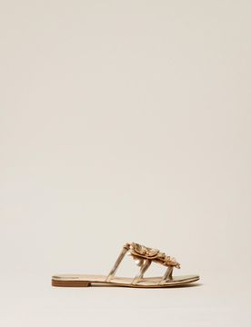 Sandales plates en cuir avec fleur