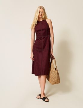 Robe midi en suédine avec broderie