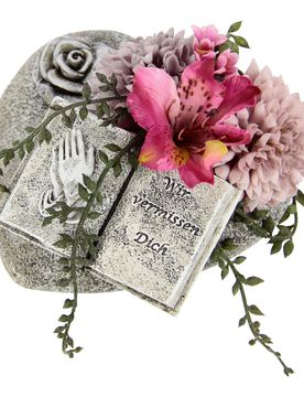 Grabschmuck "Dahlien-Buch" grau