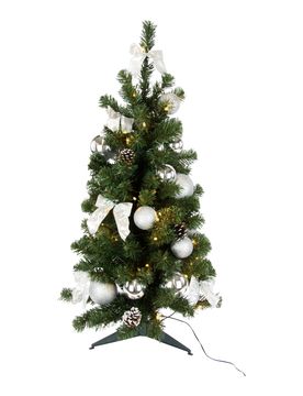Künstlicher Weihnachtsbaum mit LED-Beleuchtung, geschmückt gruen