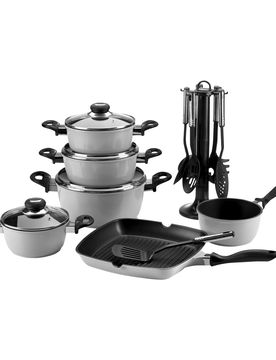 Aluguss-Topfset, 17-teilig grau