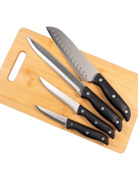 Messer-Set mit Bambusbrett, 5-teilig schwarz braun