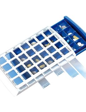 Tablettenbox 7 Tage, inkl. 4 Fächer pro Tag blau weiss