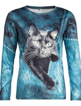 Langarmshirt "Kater Felix" blau S Damen