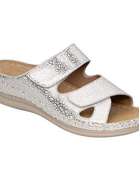 Keil-Klettpantolette "Federleicht" 38 weiss silber