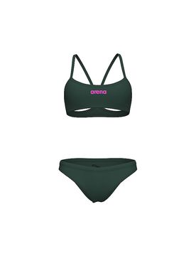 Bikini bandeau liso para mujer oliva 38