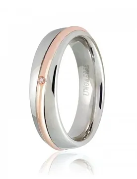 Fede modello Saturno Oro rosa e bianco con diamante Collezione 9.0