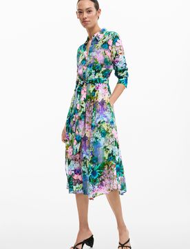 Vestido camisero jardín, Mujer, Viscosa, Amarillo, M