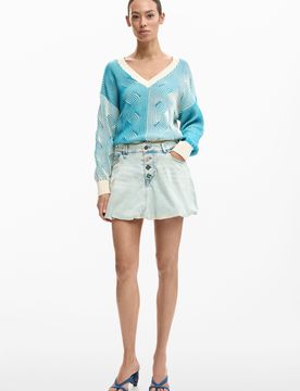 Jupe en jean courte, Coton, Bleu, XS
