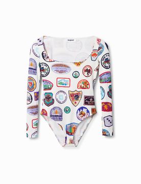 Body imprimé patchs universitaires, Viscose, XS