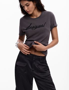 Camiseta logo bordado, Mujer, Algodon, Negro, XS