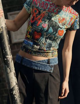 T-shirt imprimé chats, , Coton, Rouge, XS
