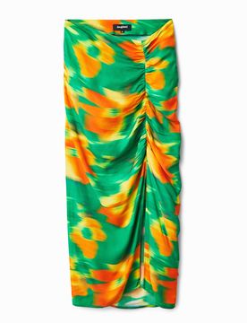 Falda midi slim abertura, Viscosa, Verde, XS