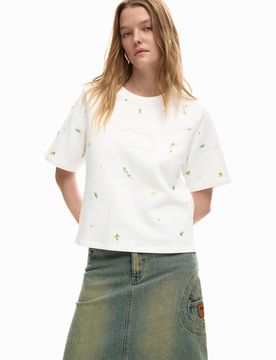 T-shirt logo appliques, , Coton, Blanc, XS
