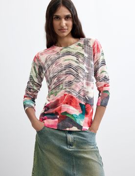 Jersey Estampado Fino, Rojo, XS