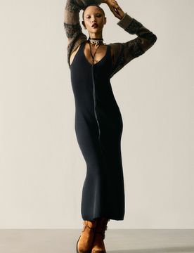 Vestido punto manga larga, Mujer, Negro, S