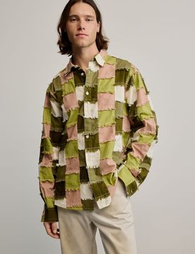 Chemise à carreaux patchwork GREEN L male