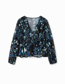 Blusa plumeti flores, Poliester, Azul, XS