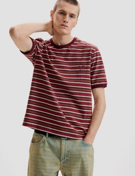 Camiseta punto rayas, Hombre, Rojo, S
