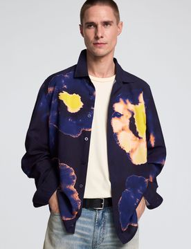 Chemise à manches longues à fleurs, Noir, XS