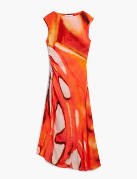 Vestido largo drapeado, Viscosa, Naranja, XS