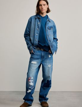 Pantalón vaquero parches, Hombre, Algodon, Negro, 28