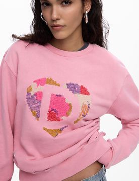 Sweat-shirt logo perles, , Coton, Rouge, XS