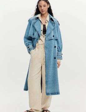 Trench-coat en denim ceinture BLUE L female