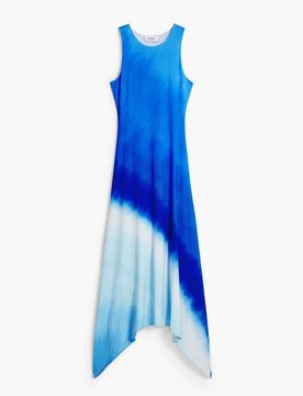 Robe froncée tie-dye, Viscose, Bleu, XS