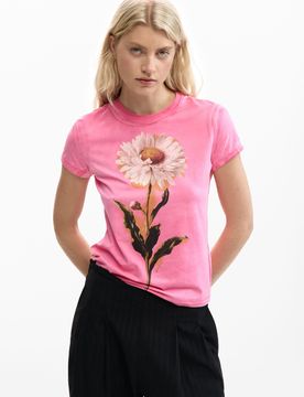 Camiseta ajustada margarita, Algodon, Rojo, XS