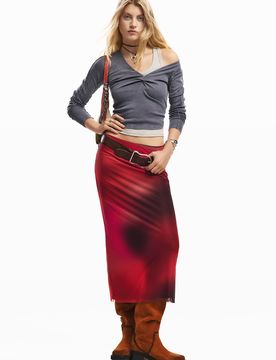 Falda midi tul, Mujer, Poliester, Rojo, XS