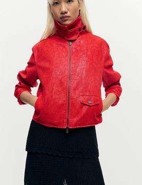 Veste effet cuir rouge, PolyurÉThane, Rouge, XS