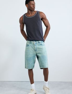Bermuda en jean hybride, , Coton, Bleu, 28
